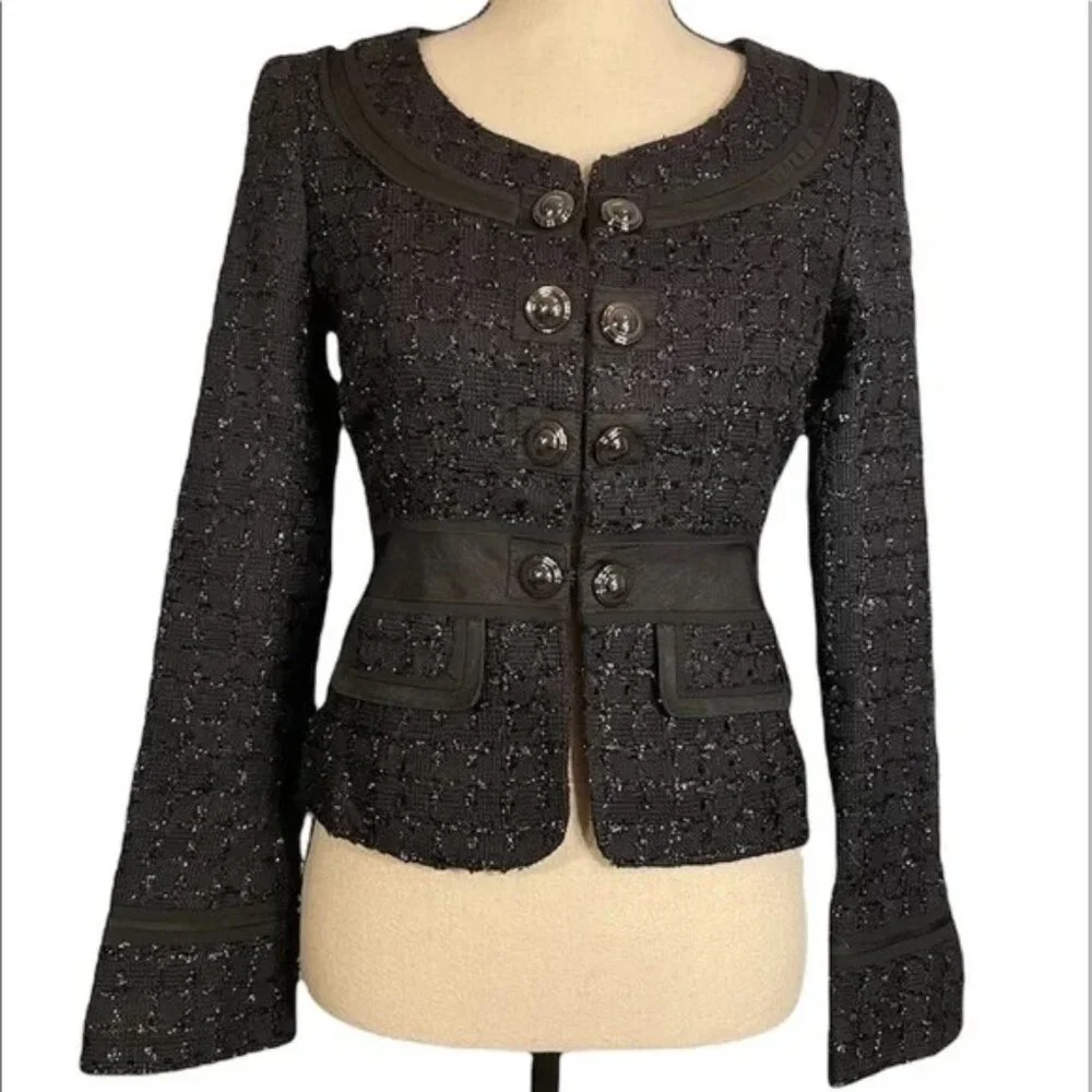 🌿 NWT WHBM Metallic Tweed Blazer ✨ Lightweight Spring Layer Chain Detail Size 00 - Picture 2 of 16